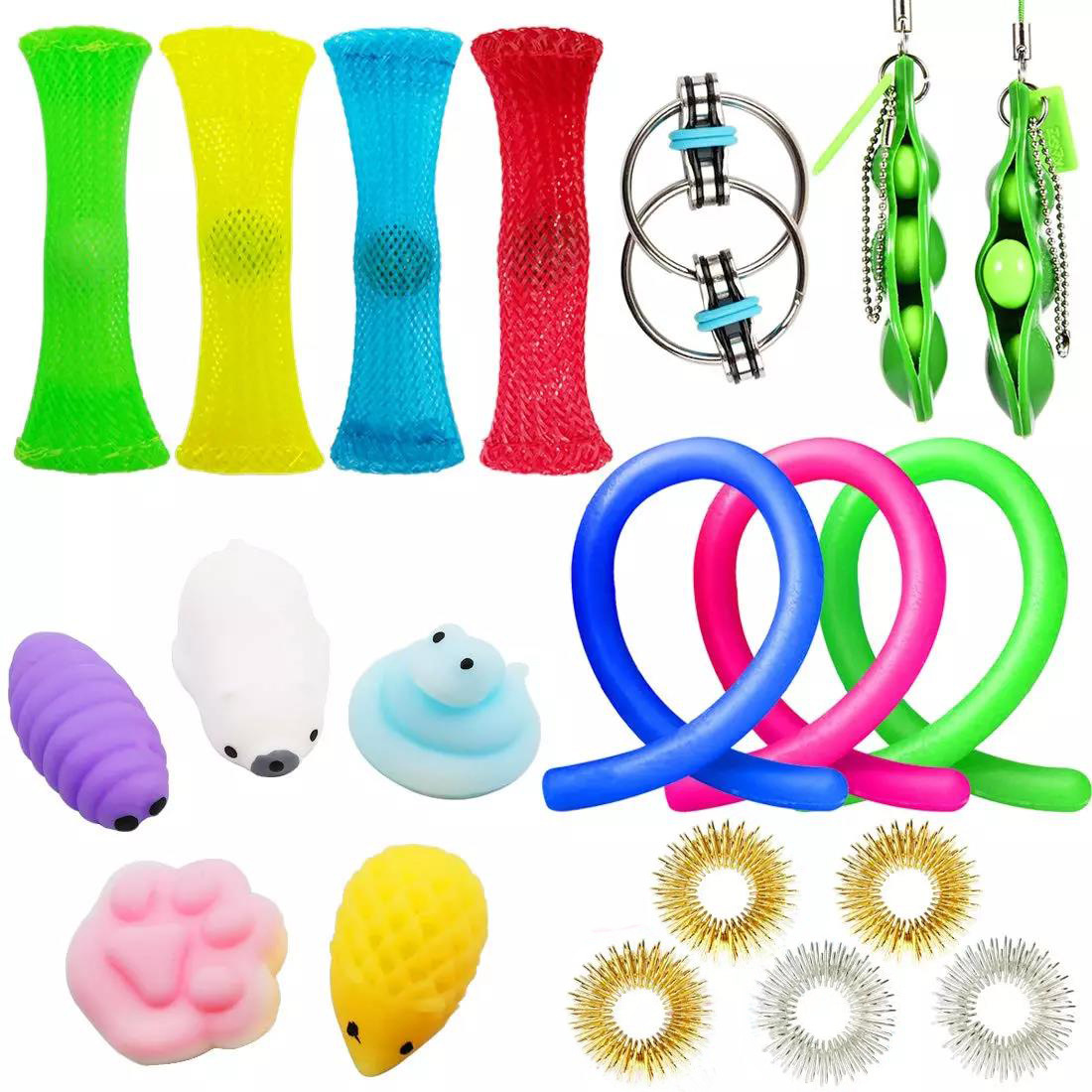 Cross-border stress relief toy set, noodle string fidget cube, stress-relief braided net, massage ring, SQUISHY