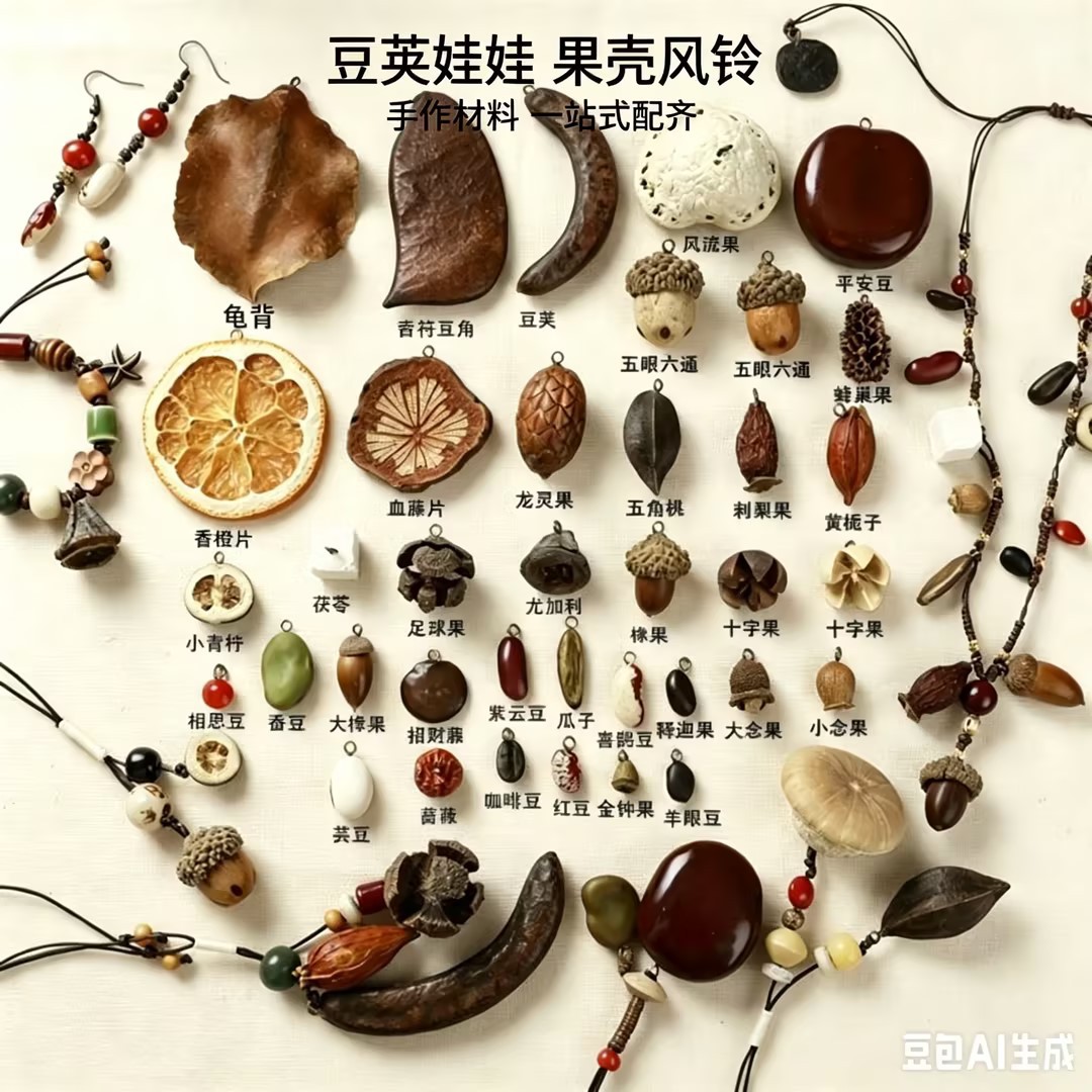 豆荚娃娃 果壳娃娃种子配饰配件diy材料包风铃果壳手作配件大全