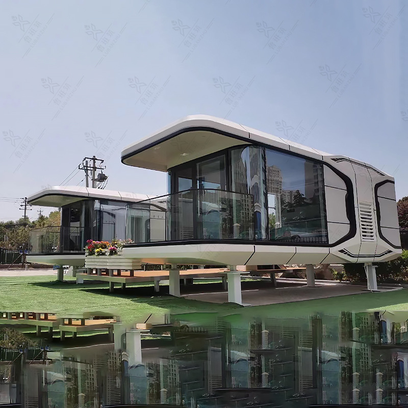 Casa de residencia escondida fuera del mundo, campamento de fama en línea, casa integrada de cápsula futura, casa de aluminio de techo de estrellas móviles