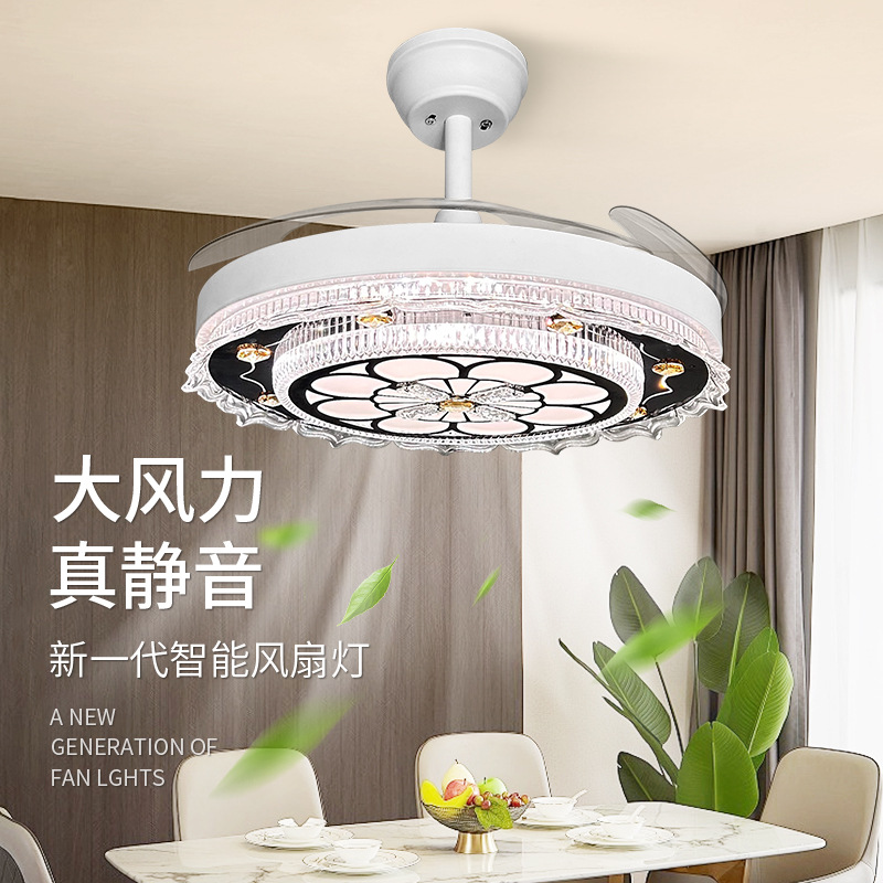 Imitation Crystal Fan Light for Living Room, Bedroom, Dining Room, Variable Frequency Ceiling Fan Light, Ceiling-Mounted Fan Chandelier, Integrated Dimmable