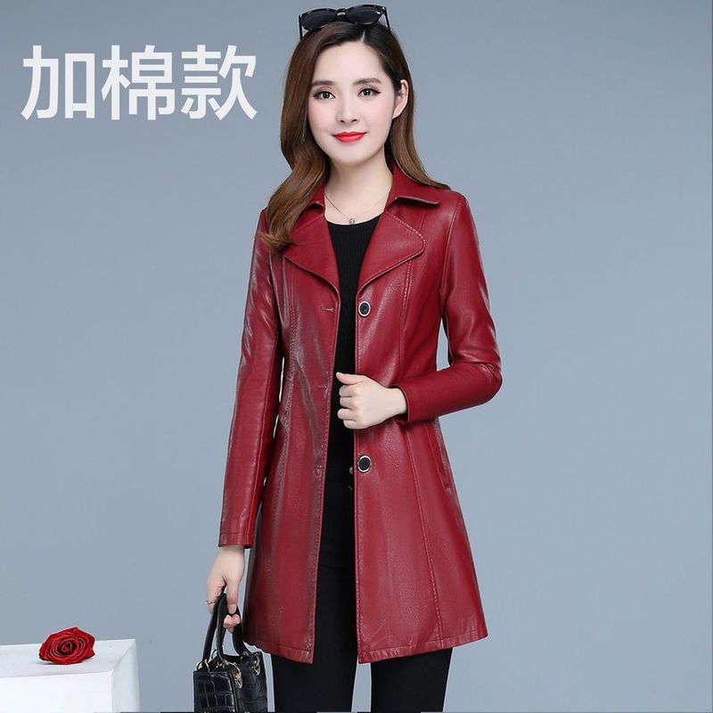 2025新款中长款pu皮风衣秋冬中年女士修身显瘦皮衣皮衣外套女夹克|undefined