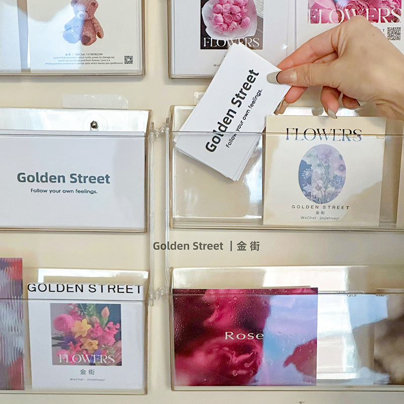 Tarjetas acrílicas transparentes almacenamiento de tarjetas de pared estante de visualización de almacenamiento caja de almacenamiento florista material estante de tarjetas materiales floral