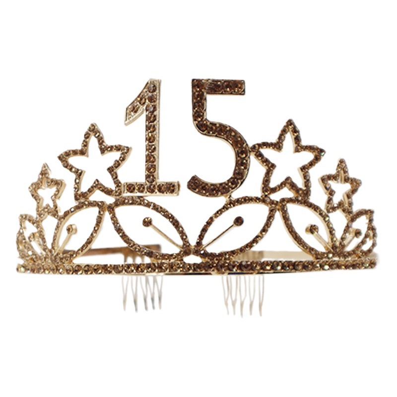 Accesorios para el cabello con corona de metal de alta gama europeos y americanos para cumpleaños y aniversarios, con estrellas de diamantes de colores, corona para fiestas y accesorios de disfraces de películas.