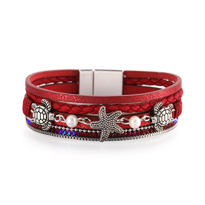 Vacation Tortoise Starfish Pu Leather Plating Artificial Pearls Rhinestones Unisex Bracelets display picture 2