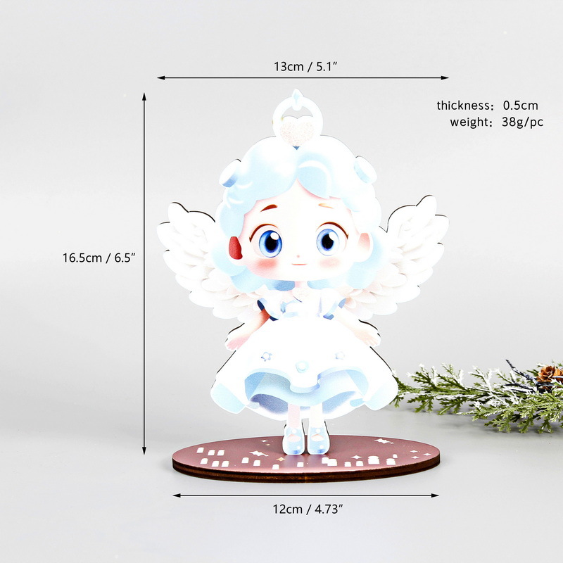 Adornos de madera navideña (ángel del amor azul claro)