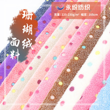 现货双面胶印珊瑚绒提花七彩点 秋冬保暖家居服鞋帽毯子地垫面料