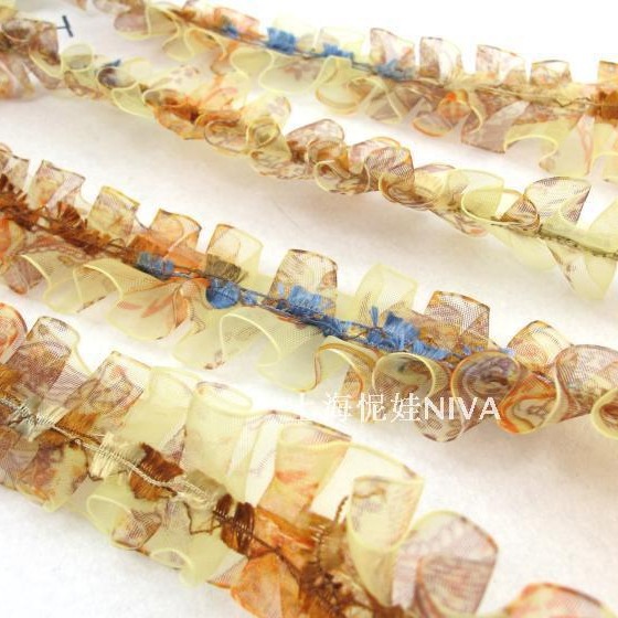 怩娃28mm雪纺起褶花边织带/服饰辅料/头饰/DIY手工配料批发