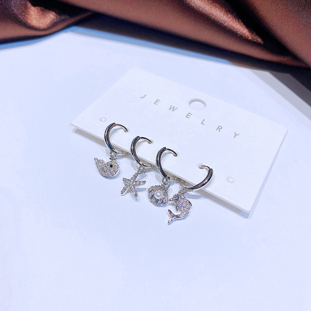 Womenu0027S Fashion Ocean Copper Earrings Inlay Zircon Drop Earrings 4 Pieces