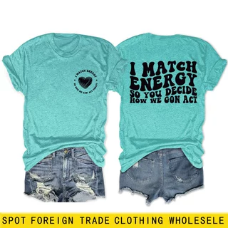 i match energy亚马逊ebay独立站时尚百搭女士圆领短袖T恤衫打底