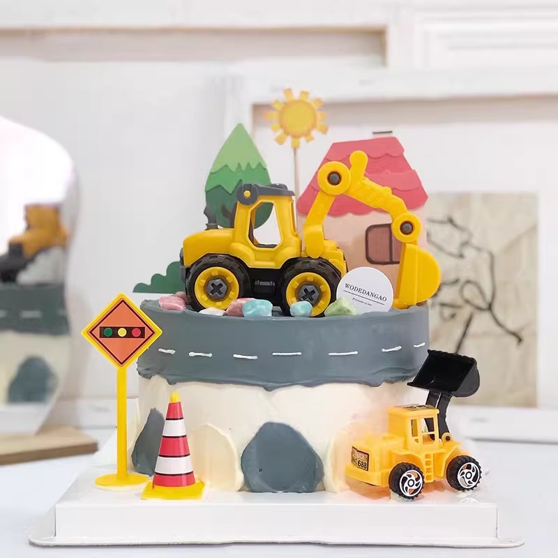 Nuevo vehículo de ingeniería excavadora decoración de pastel excavadora torre de grúa niño cumpleaños horneado inserto