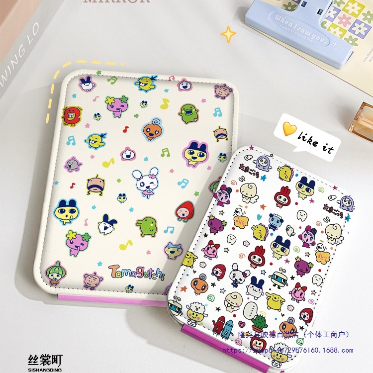 拓麻歌子学生宿舍便携式高清折叠镜台式镜家用双面全包化妆镜蚕丝