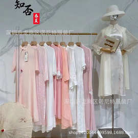 唐知否系列货撤柜24春夏麻⁠苎麻丝上衣裤子半裙连衣裙女尾货批发