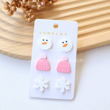 一套三对圣诞节亚克力仿软陶耳钉烤漆ins风节日跨境欧美耳饰套装