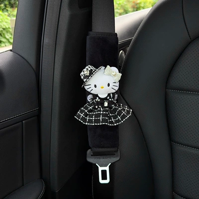 Universal for All Seasons Cartoon — Seat belt shoulder pad - diamond-black-straw-hat-silver-diamond-knot-black-diamond-small-fragrant-skirt-little-black-cat-1-black-velvet-shoulder-pad