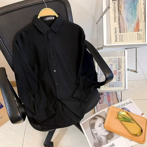 Ice silk white shirt men's Japanese large size loose casual trend inside solid color shirt new long-sleeved dk uniform