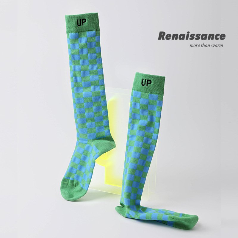Renaissance Original Women's Socks Spring Contrast Color Checkerboard Medium Stockings Gift Boxy Brand Women's Cotton Socks - 3