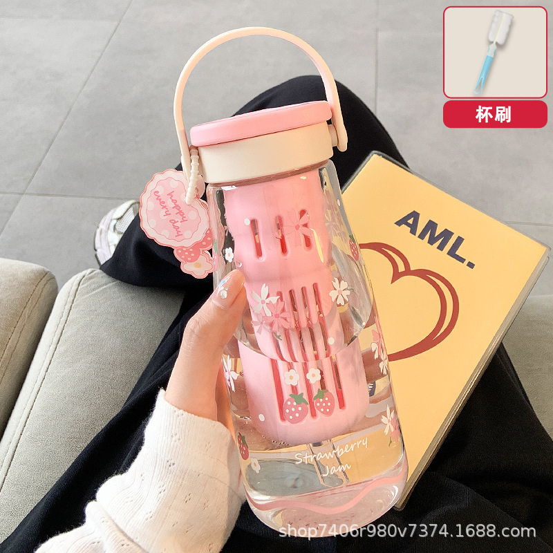 女の子向けのかわいいウォーターカップ、見栄えの良いガラスカップ、お茶と水の分離、ポータブルオフィスダブルドリンクカップ、夏の新スタイル2025|undefined