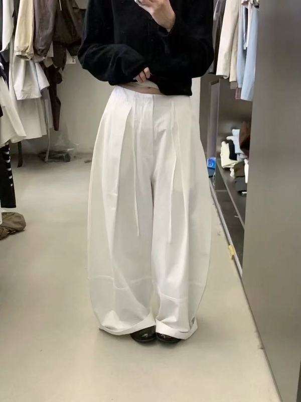 小众洋气褶皱垂感抽绳气球裤女2025韩系秋季新款慵懒感百搭阔腿裤|undefined