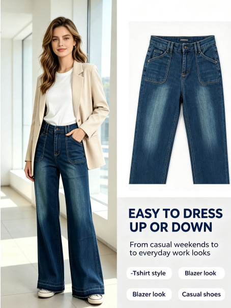 Jeans Acampanados para Mujer de Mezclilla Elástica, Tiro Alto, Elástico, para Uso Casual