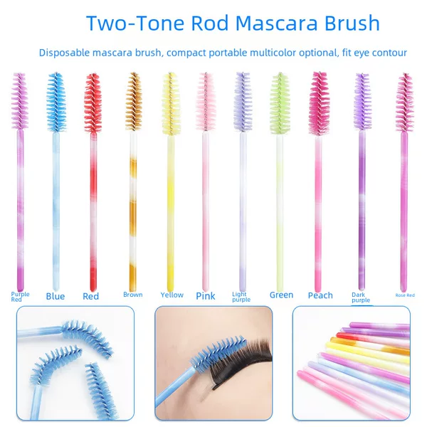Wholesale 50 pl/pack two-color rod eyelash brush disposable nylon eyelash roll color rod eyelash brush eyebrow brush