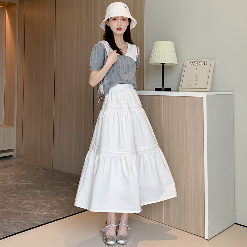 White Cake Skirt High Waist Slim Look All-match Skirt Loose Waist Korean Style Gentle Sweet Small Medium-length Skirt