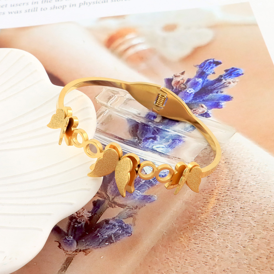 23g Weight Shell Inlay Material Ig Style Sweet Butterfly Titanium Steel Plating Inlay Shell Bangle