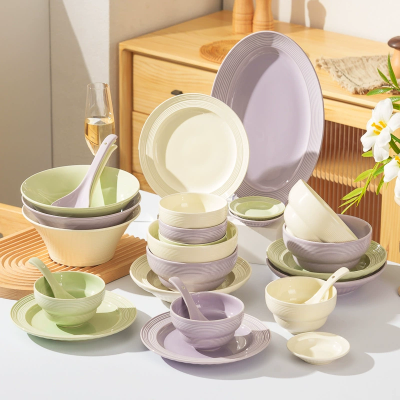 Matte Tableware Set, Fresh Pastel Colors, Multi-Piece Dinnerware for Home (Bowls, Plates, Spoons)