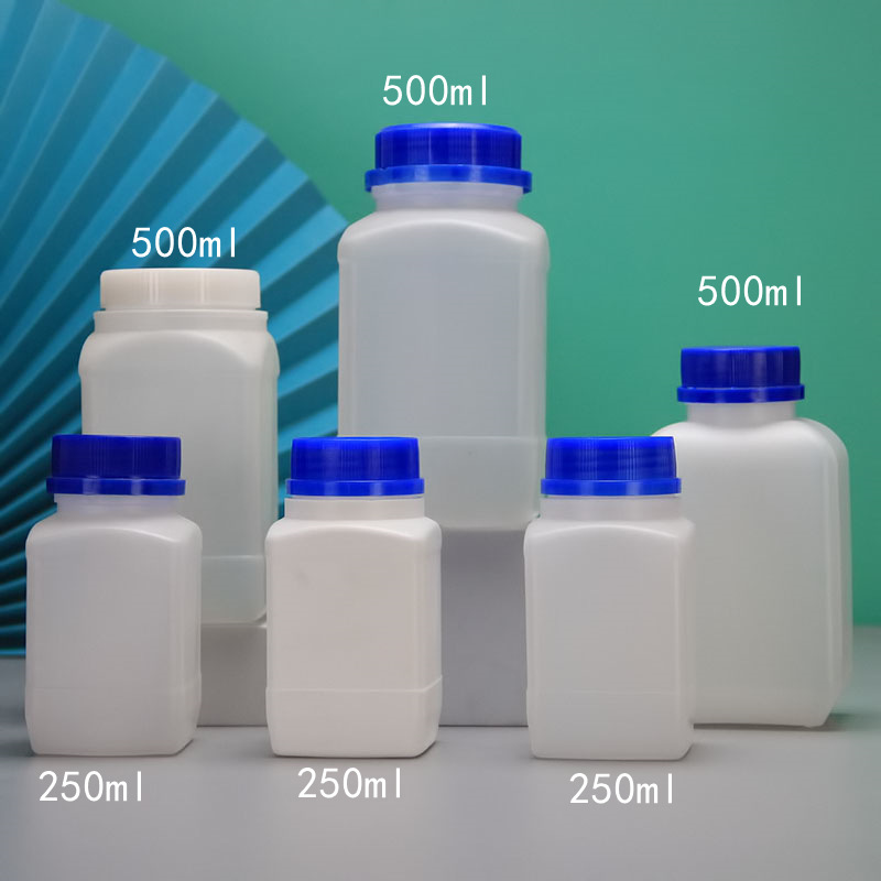 供应500ml塑料方瓶 刻度试剂瓶 广口塑料瓶 带内塞 带刻度塑料瓶