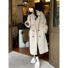 环保皮仿水貂绒长款宽松加厚欧貂一体西服领皮外套大衣女
