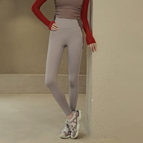 Women's Yoga Pants for Autumn/Winter, Tight Nudist Feeling, High-Waistedbum Lifting, Elastic Quick-Dry Running Fitness Clothes, Professional Training Sports Pants