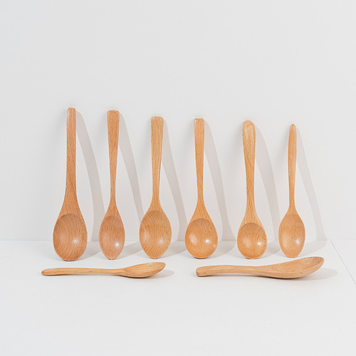 Beech Japanese-style small spoon children's long and short wooden tableware solid color soup spoon portable long handle mixing spoon wholesale