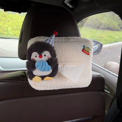 2026 New Penguin Car Tissue Car tissue box/set - penguin-holding-a-fish-lambswool-tissue-box-white