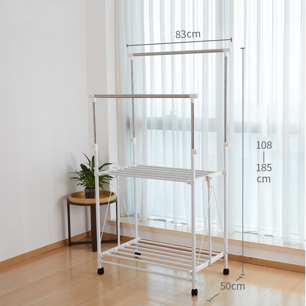 Sola y doble varilla engrosada de acero inoxidable ropa suspensión interior hogar balcón secado edredón móvil retráctil percha piso