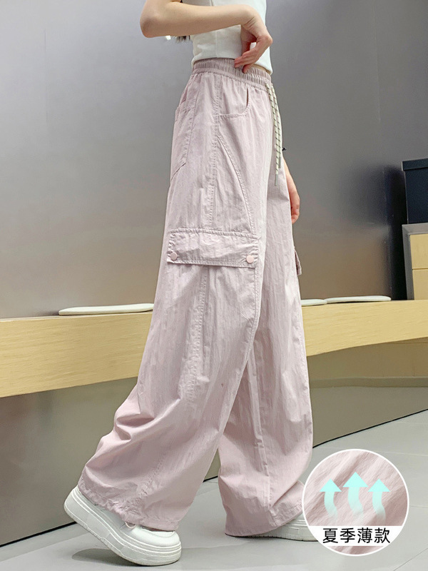 女の子のズボンの夏の新型の氷の糸の工装の子供の直筒の黒色の子供の中で大きい子供の防蚊のズボンの天の広い足は薄いです。|undefined