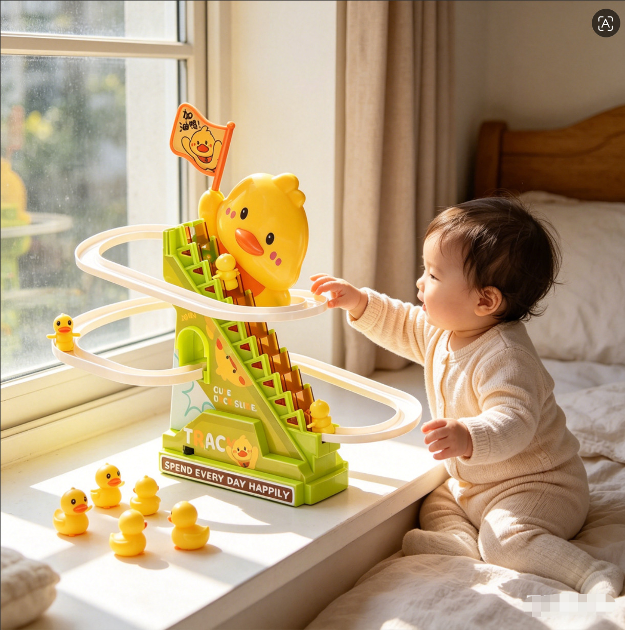 Baby toys for 0-1 year old: Little Yellow Duck climbing stairs, early education, head lifting practice for 3-6 month olds.