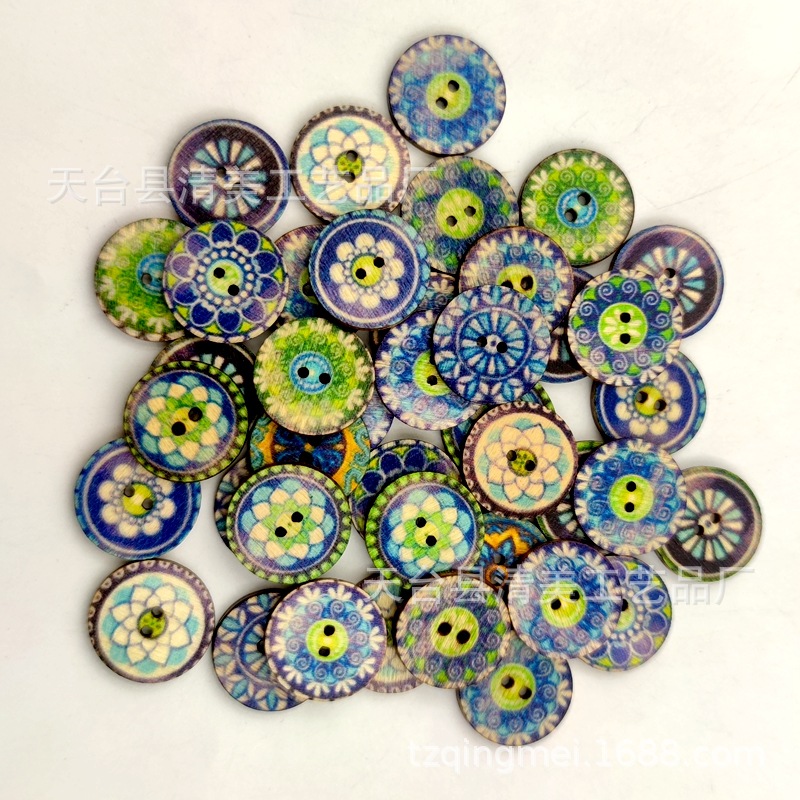 1,5/2/2,5 cm botón redondo impreso azul impresión redonda botón de madera 100 piezas un paquete