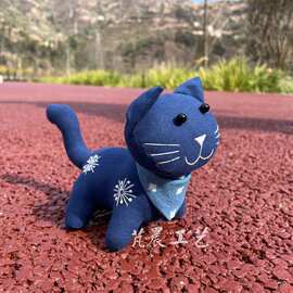 云饰阁蓝染饰品扎染布艺动物大脸 猫咪摆件旅游伴手礼