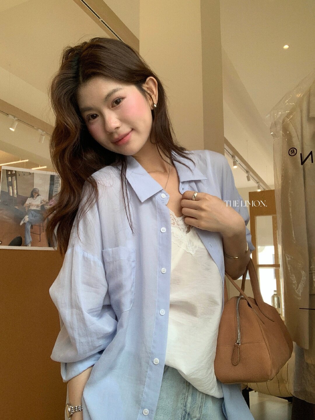 Áo sơ mi nữ tay dài chất liệu tencel phong cách lười biếng ấm áp — Vàng nhạt, xanh lam, Xanh lá cây nhạtcolor, màu hồng chi tiết 73