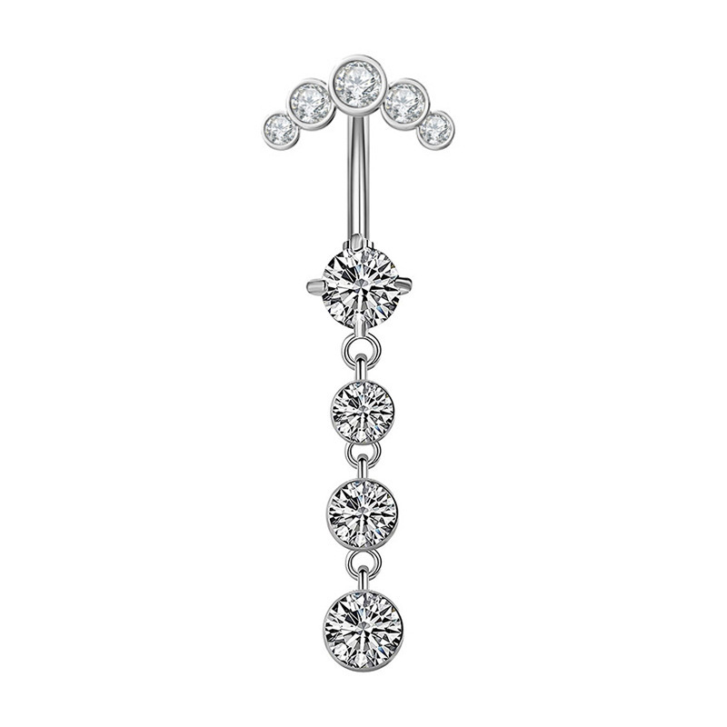 Zircon Belly Button Ring With Flower Heart And Butterfly Design_voghion.com
