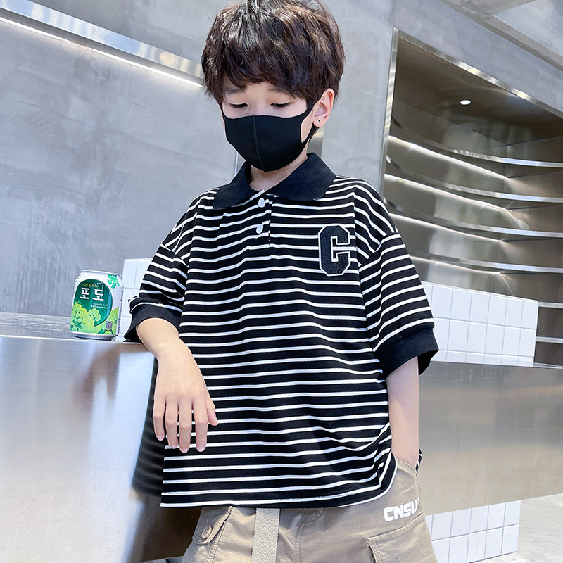 1116#珠地布男童短袖条纹t恤夏季半袖polo衫儿童装2022夏装新款潮