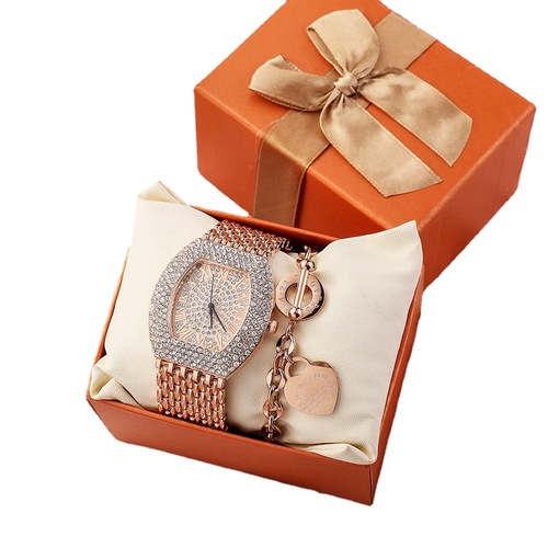 ZONMFEI new women's watch set fashionable 2-piece full diamond exaggerated quartz watch titanium steel OT buckle bracelet