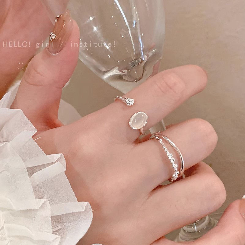 Gentle Style Moonstone Opening Ring Female Niche Design Adjustable Dieting Finger Ring High Sense Fashion Personalized Ring