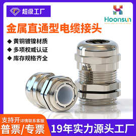 金属直通型电缆防水接头M/PG夹紧外螺纹黄铜镀镍格兰头M12PG7M20