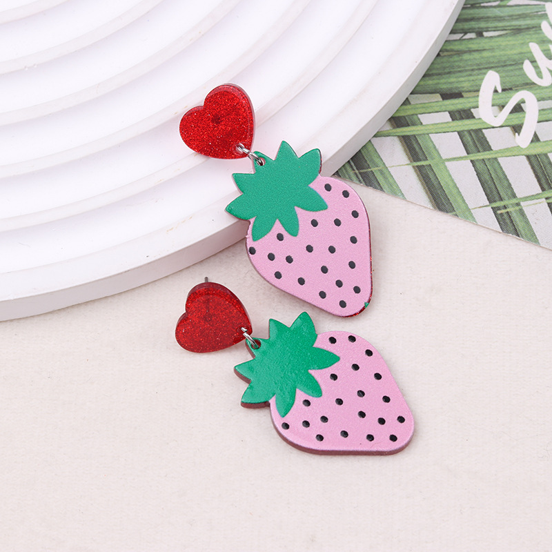 10g Weight 304 Stainless Steel Ear Needle Material Drop Earrings Classification 1 Pair Quantity 1 Pair Pastoral Strawberry Arylic Drop Earrings