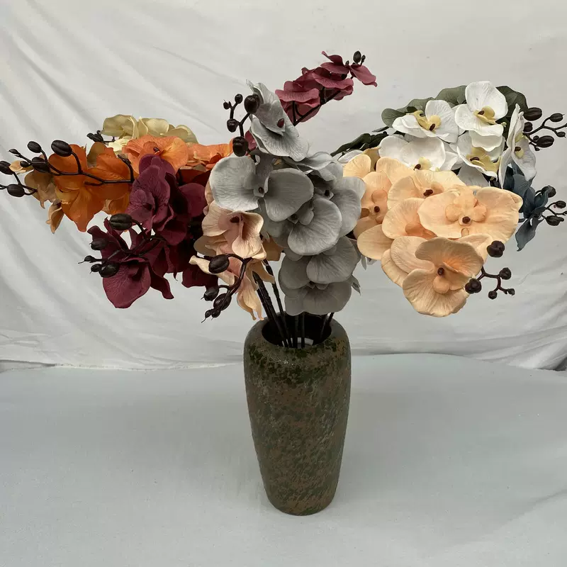 仿真花9头印纹大蝴蝶兰仿真绿植婚礼堂装饰花假花室内摆件