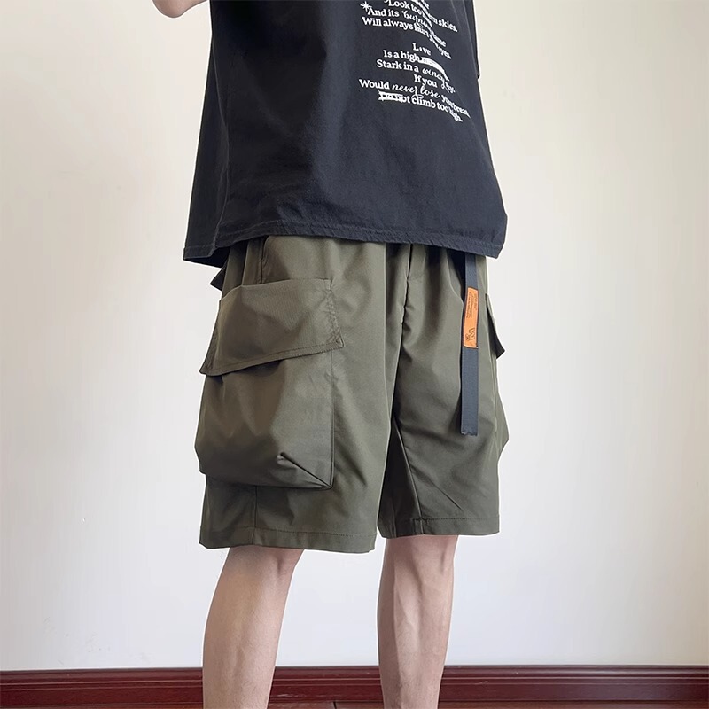 Functional Black American-Style Trendy Multi-Pocket Cargo Shorts for Men, Summer Waterproof Loose Casual Men's Shorts
