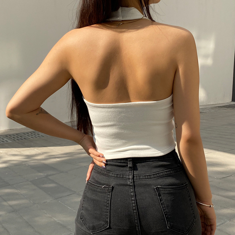 性感露背挂脖背心女2023新款欧美辣妹短款露脐纯色百搭吊带上衣夏-阿里巴巴