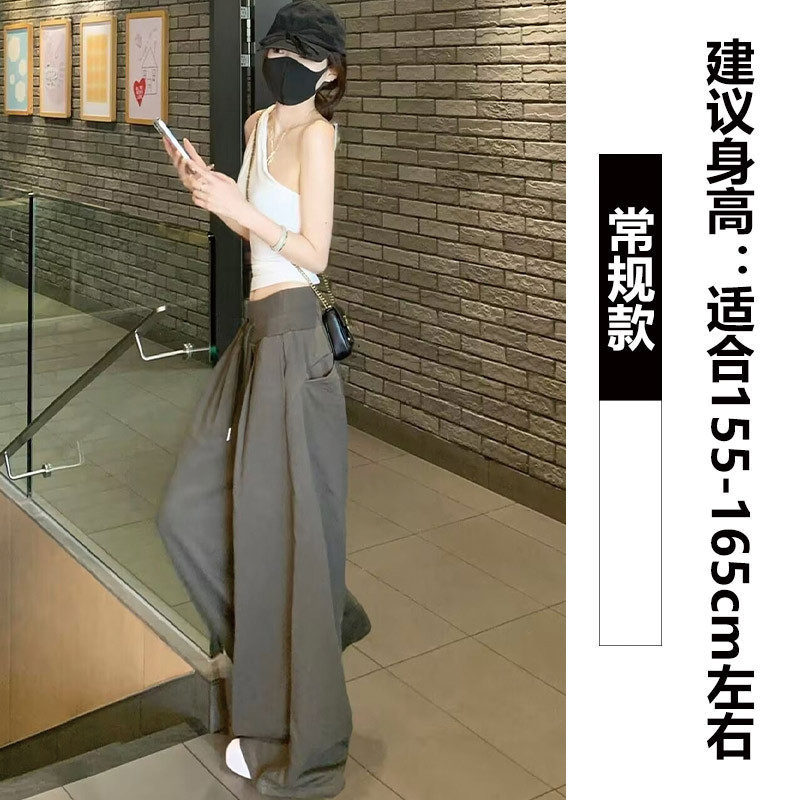 美式军绿色低腰运动裤女秋2025新款直筒卫裤小个子宽松休闲阔腿裤|undefined