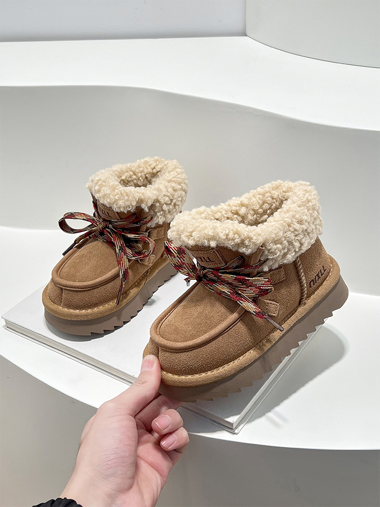 Girls Lamb Wool Snow Boots Winter Slip On Sneakers For Kids_voghion.com