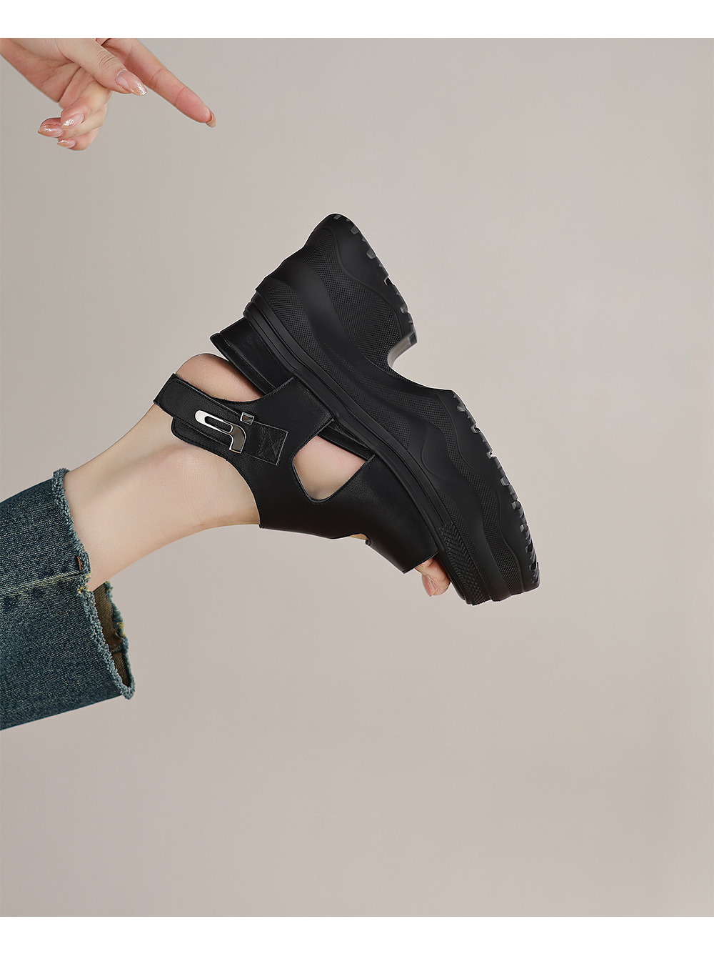 Sandal đế xuồng cao gót nữ phong cách La Mã, đế dày độn cao, gót siêu cao 9 cm — Màu đen, Màu trắng chi tiết 6
